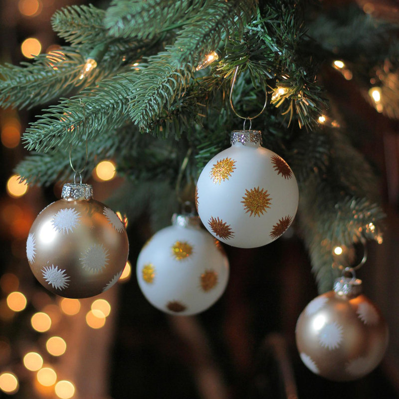 Ensemble de 4 boules de Noël en forme d’étoile scintillante blanche et champagne de 3 po (80 mm)