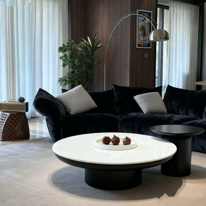 Table basse italienne en marbre blanc, H 13,8 po x L 31,5 po x l 31,5 po