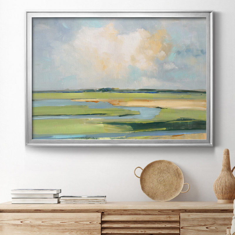 Pastel Horizon II - peinture encadrée, H 30,5 po x l 42,5 po, Toile encadrée, Argent argent