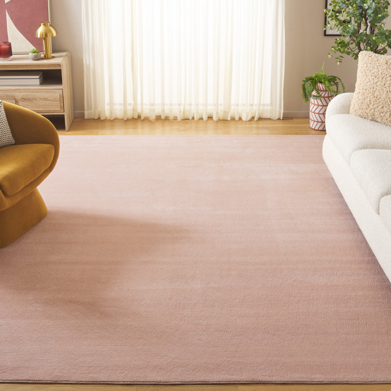 Tapis uni en polyester tissé à la machine couleur pêche, Rectangle 8 pi x 10 pi