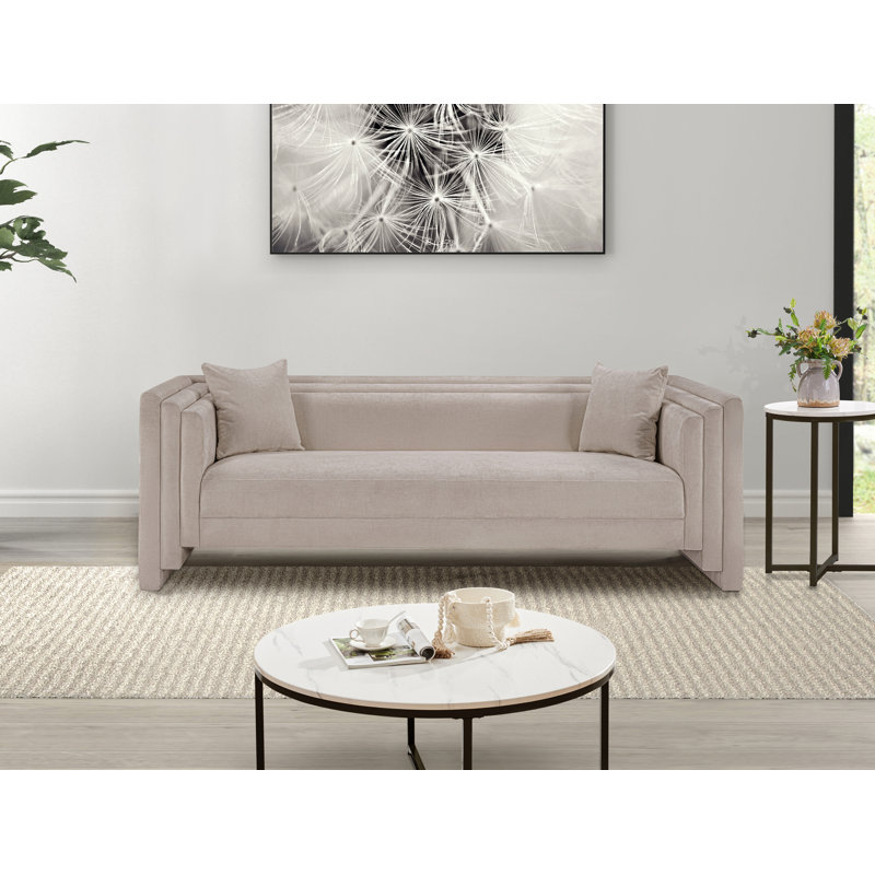 Helmer Chenille Fabric Sofa, Tissu chenille beige