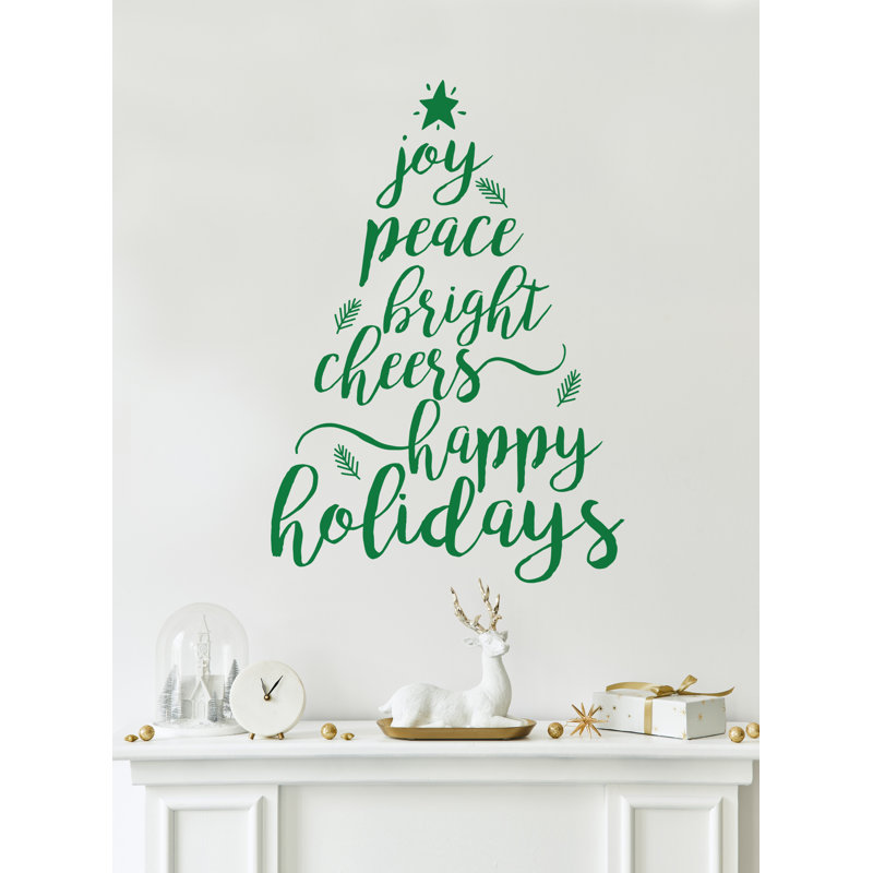 Adhésif décoratif joyeuses fêtes, arbre de Noël, Vert