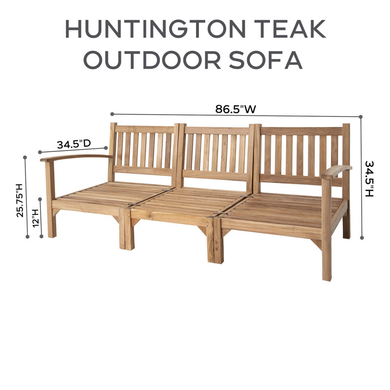 Huntington Teak Outdoor Sofa with Sunbrella Cushions, Granite Sunbrella®