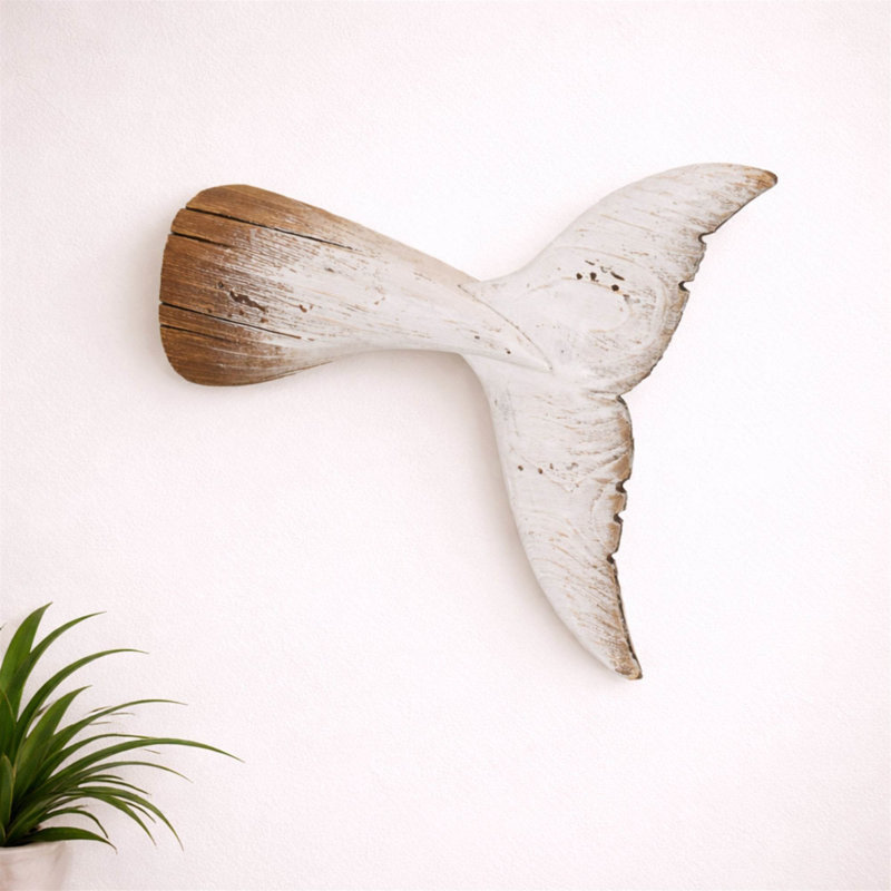 Fir Wood Whale Tail Wall Accent 11.5"L