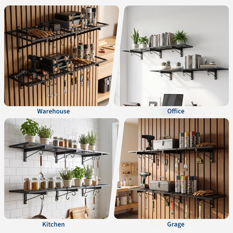 Étagères murales robustes pour garage – Rangement métallique 1x4 pi / 2x4 pi pour l'organisation du garage – Lot de 1/2