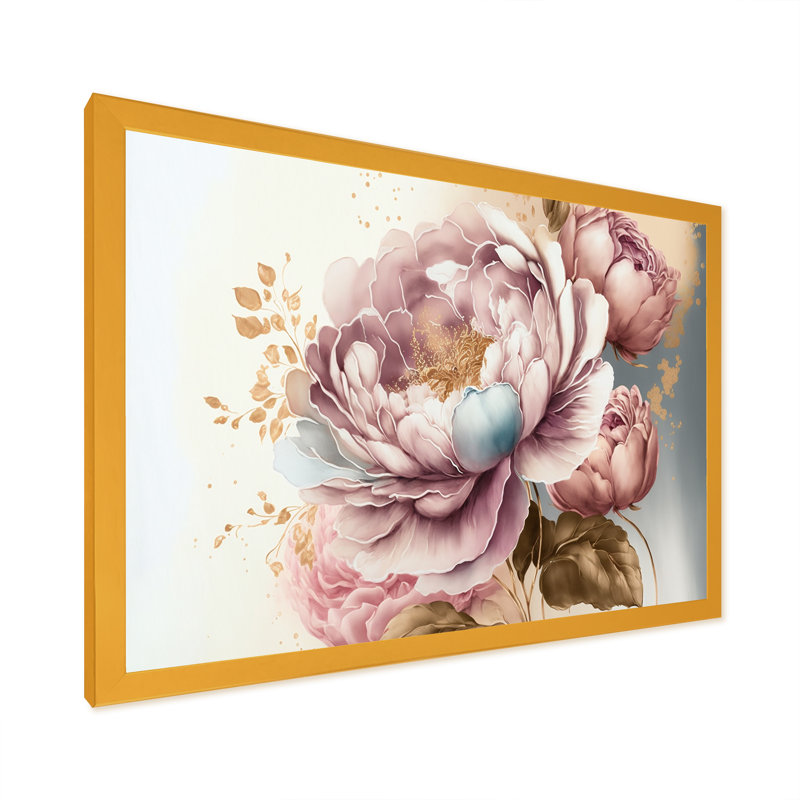 Rose et or rose II - Art mural encadré rose, H 16 po x l 32 po x P 1 po, Impression sur dorée toile encadrée