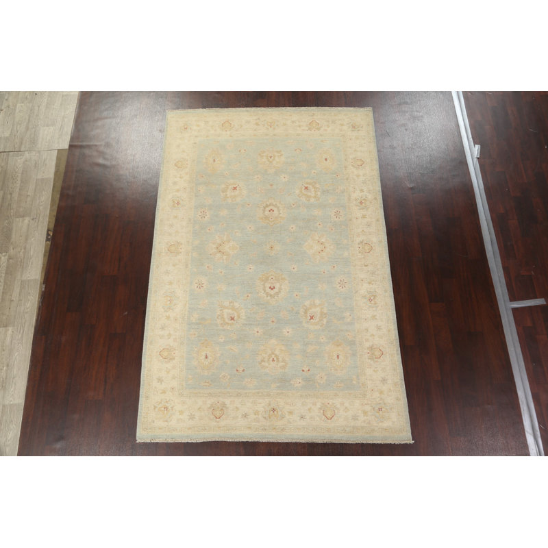 Tapis gris en laine noué à la main de conception unique 6 pi 5 po x 9 pi 9 po Peshawar Chobi