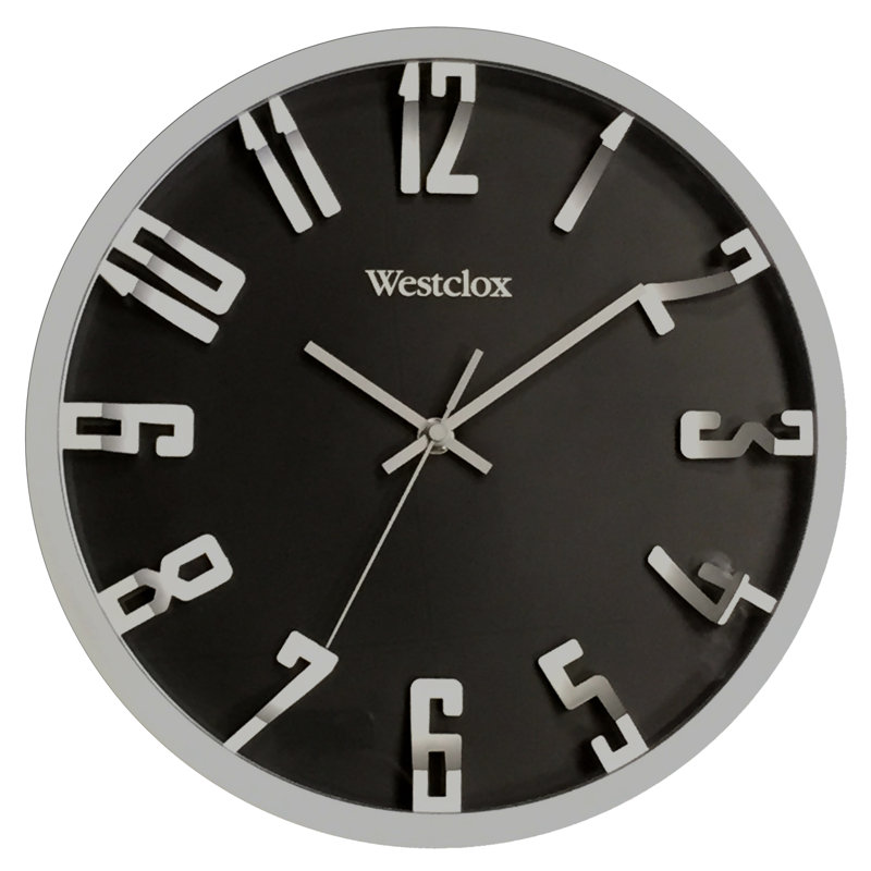 Westclox 12" Black and Silver Modern Wall Clock with Raised Numbers