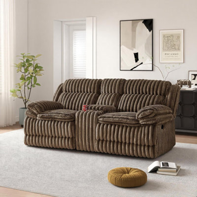  Ardello Manual Reclining Loveseat with Wide-Wale Corduroy Upholstery and Storage Console, Chocolate