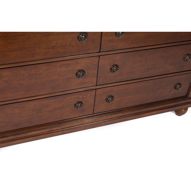 Fye 64" W 8 Drawer Dresser & Mirror Set, Rustic Cherry