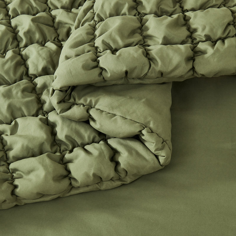 Puff Comforter Set, Queen Comforter + 2 Standard Shams, Green
