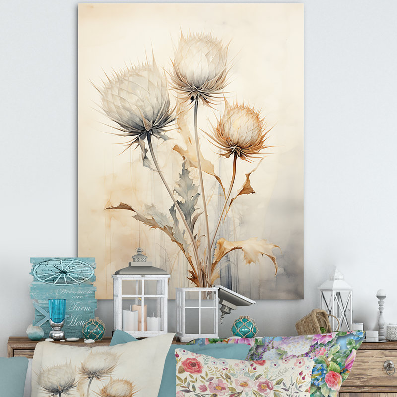 Décoration murale Thistle Mute Beige Beige III - chardon, H 44 po x l 34 po, Toile tendue