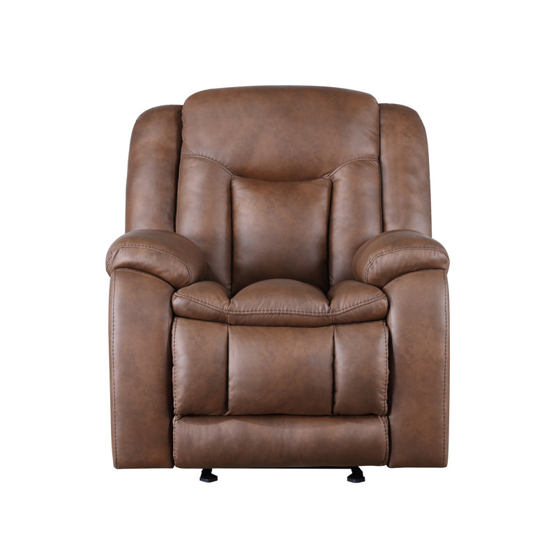 Fauteuil inclinable Olaf, similicuir moelleux, Brun selle, Manuel - Bouton-poussoir