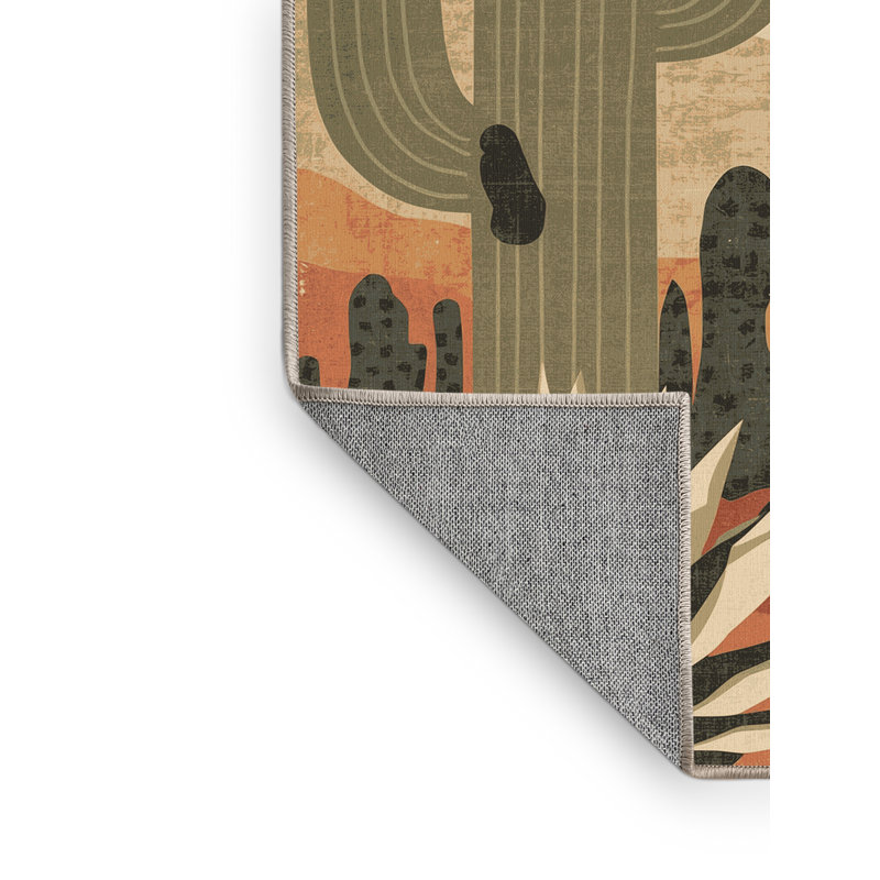 Tapis brun / beige beige lavable à la machine Ortmund Cactus, Rond 5 pi
