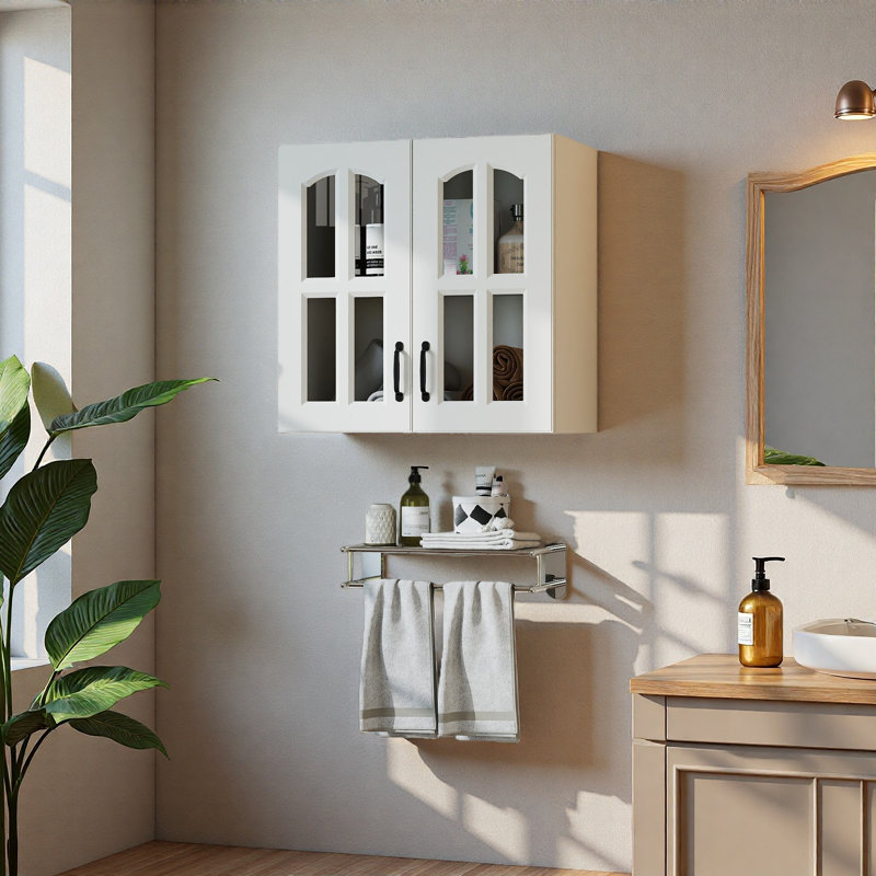 Armoire murale, armoire murale avec porte vitrée, armoire flottante avec tablettes réglables pour la cuisine et la salle de bain