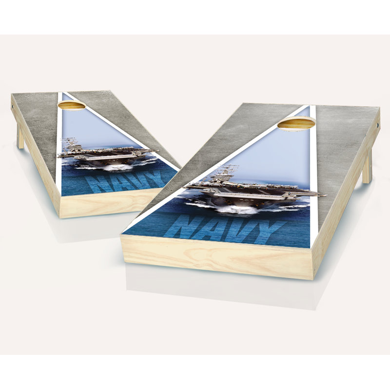 Ensemble de cornhole en bois massif 2 pi x 4 pi avec sacs, Rouge / bleu marine