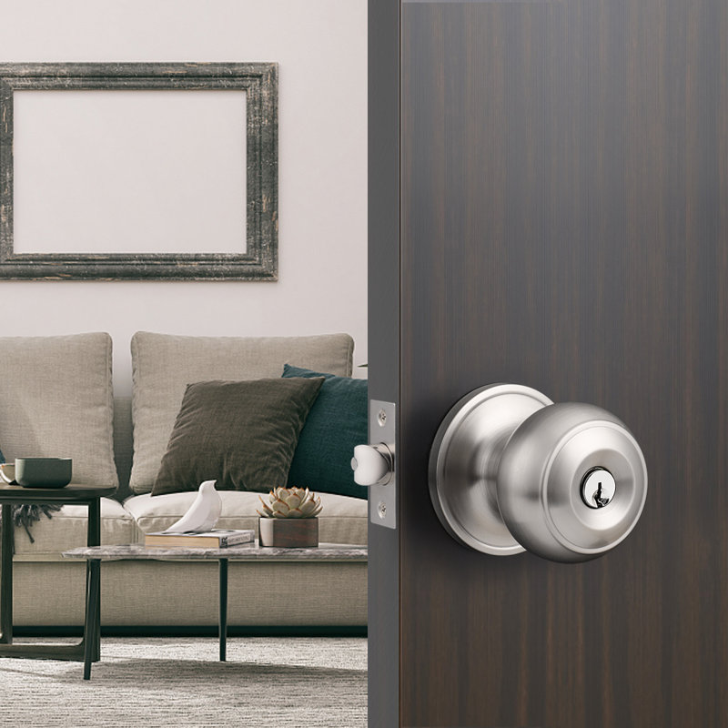Privacy Door Knobs with Round Rosette, Brushed Nickel, Single Dummy