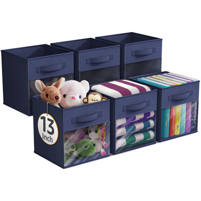 Grand bac de rangement 13 "avec fenêtre transparente Sorbus - paquet de 6, organisateurs de tissu pliables, bleu marine