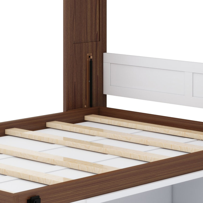 Lit escamotable avec bureau escamotable Murphy, Noyer / Blanc