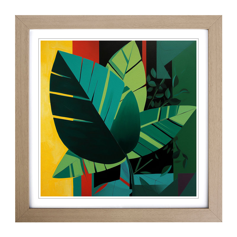 Tropical Leaf Suprematism No.9 - Single Picture Frame Print on Wood, Oak