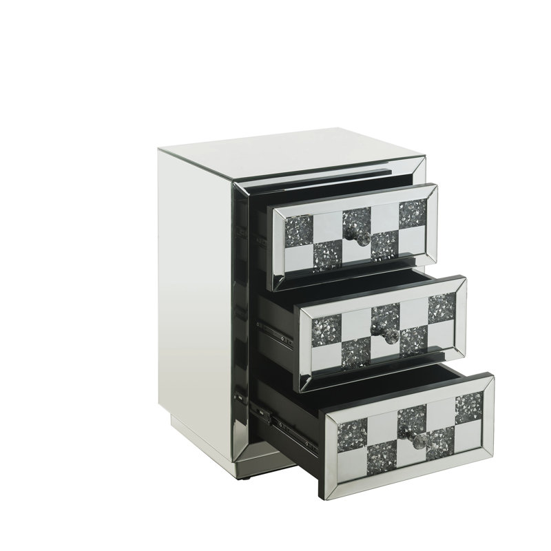 Luxurious Mirrored And Faux Diamonds Accent Table - 1.3" Thick Top, 18"w X 26"h, Synthetic For Storage Room 14"d