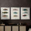 Antique Fish Trio I - Toile tendue avec châssis sur mesure - 3 pièces-1994754545-1994754555