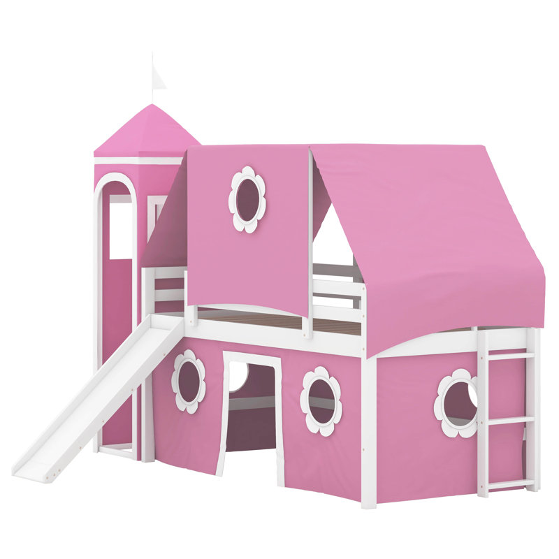 Lit pour enfant avec tente et tour Ramet, Simple, Rose