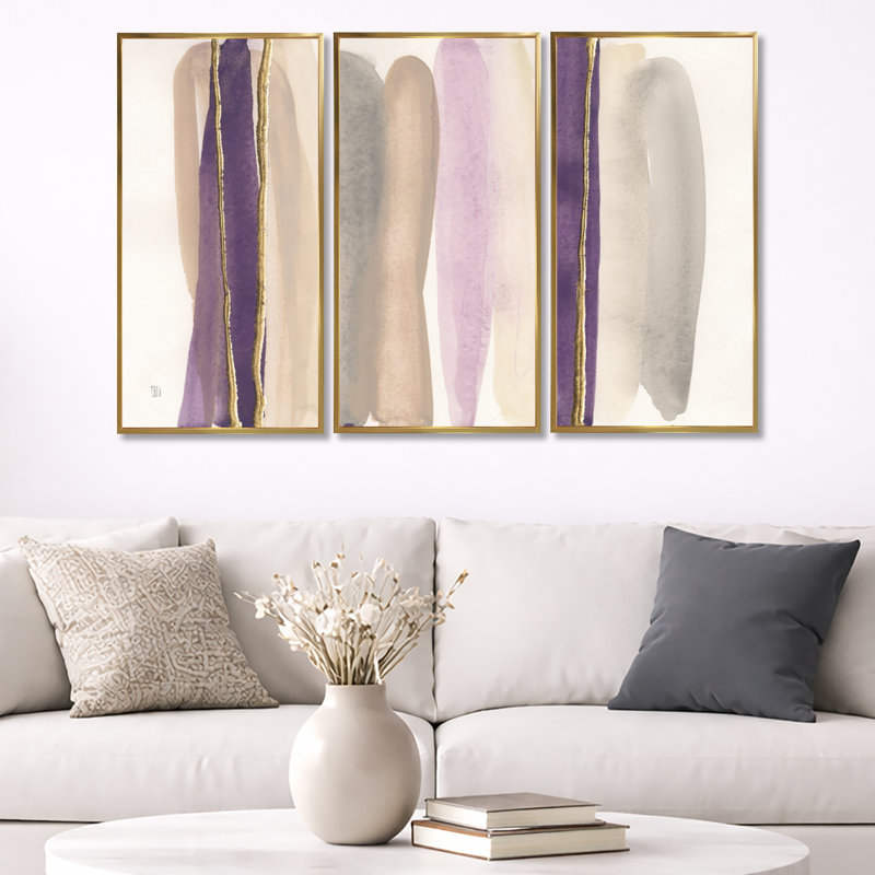 Shape Of Glam - ensemble d'art mural encadré sur toile Shabby Elegance, par 3, Doré, H 32 po x l 48 po