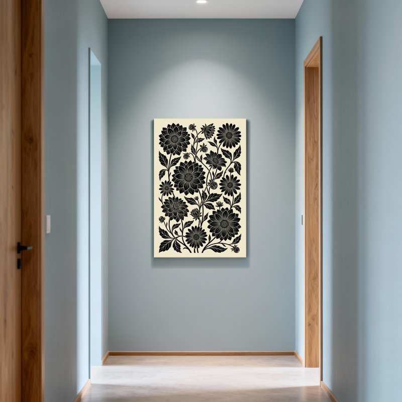 Plantes et fleurs à motif floral noir sur fond crème
