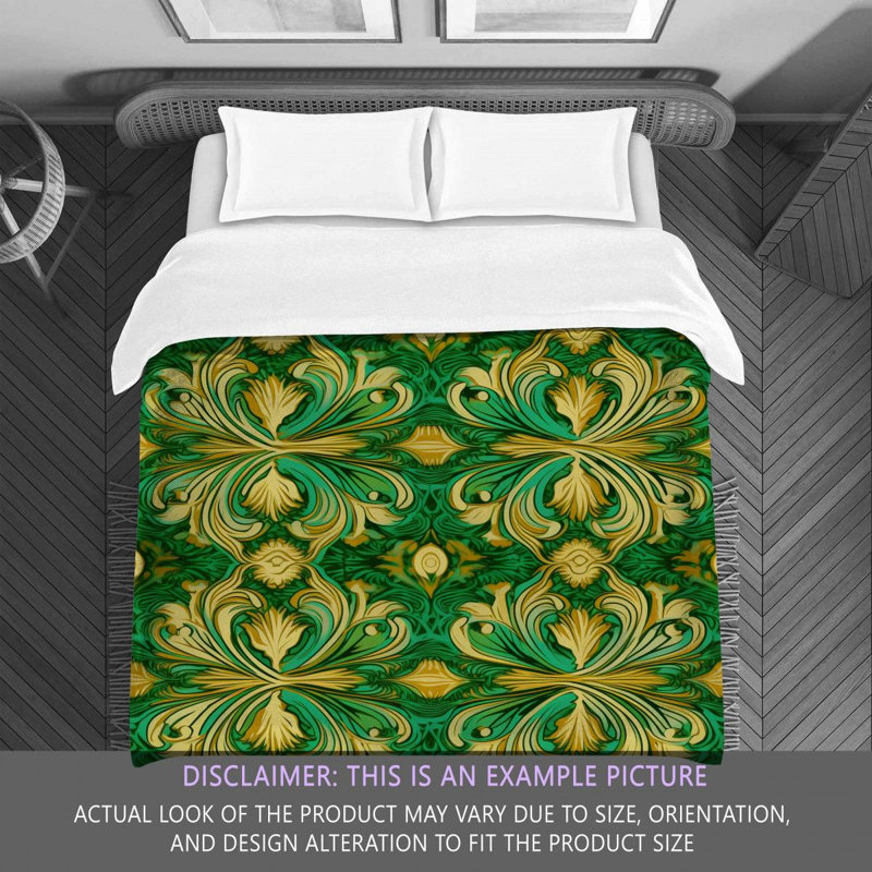 Polyester Comforter, Gold/Green Damask, King Comforter