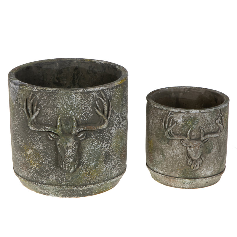 Jardinière ronde en ciment 2 pièces (cerf)
