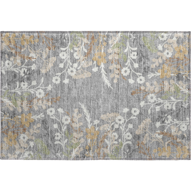 Tapis floral lavable à la machine de qualité supérieure Mayfield AMF2334, Grey, 2 pi 6 po x 3 pi 10 po