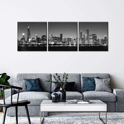 Noir Chicago Skyline, 3 pièces