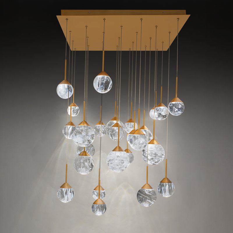 Quest 25 Light Crystal LED Multi-Light Pendant, Aged Brass