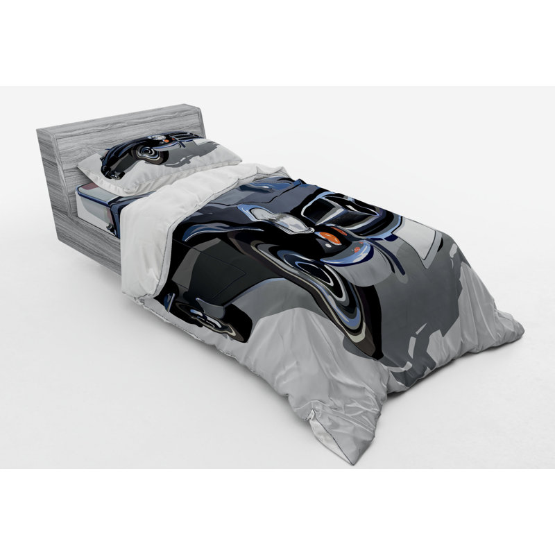 Ensemble de housse de couette en microfibre grise moderne et contemporaine, Housse de couette simple + 6 pièces supplémentai