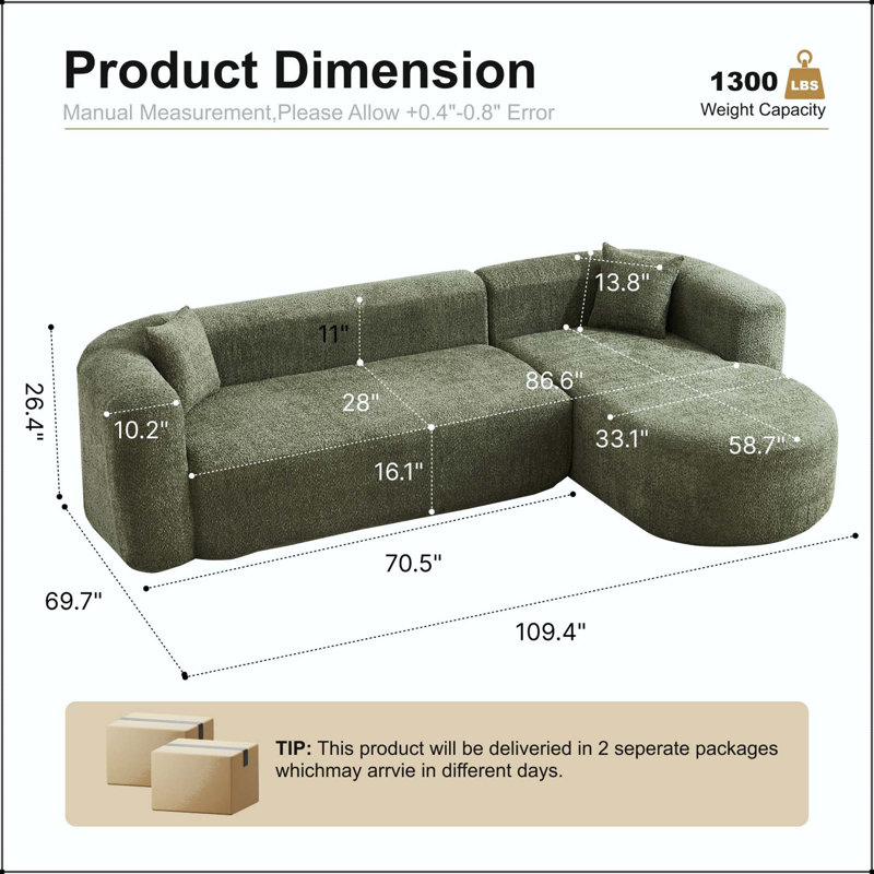 Canapé modulaire en L 109,4 po avec chenille et méridienne