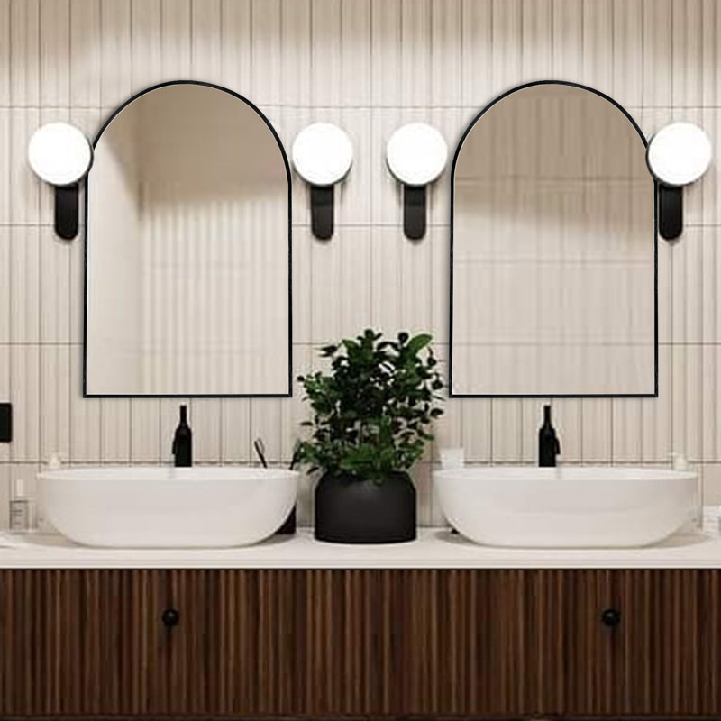 Vallerie Oversized 36 x 24 inches Metal Arch Wall Mirror for Bathroon / Vanity, Black, 2