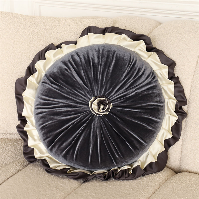 Ruffled Velvet Reversible Throw Pillow, Dark Gray, 18.3"H x 18.3"W