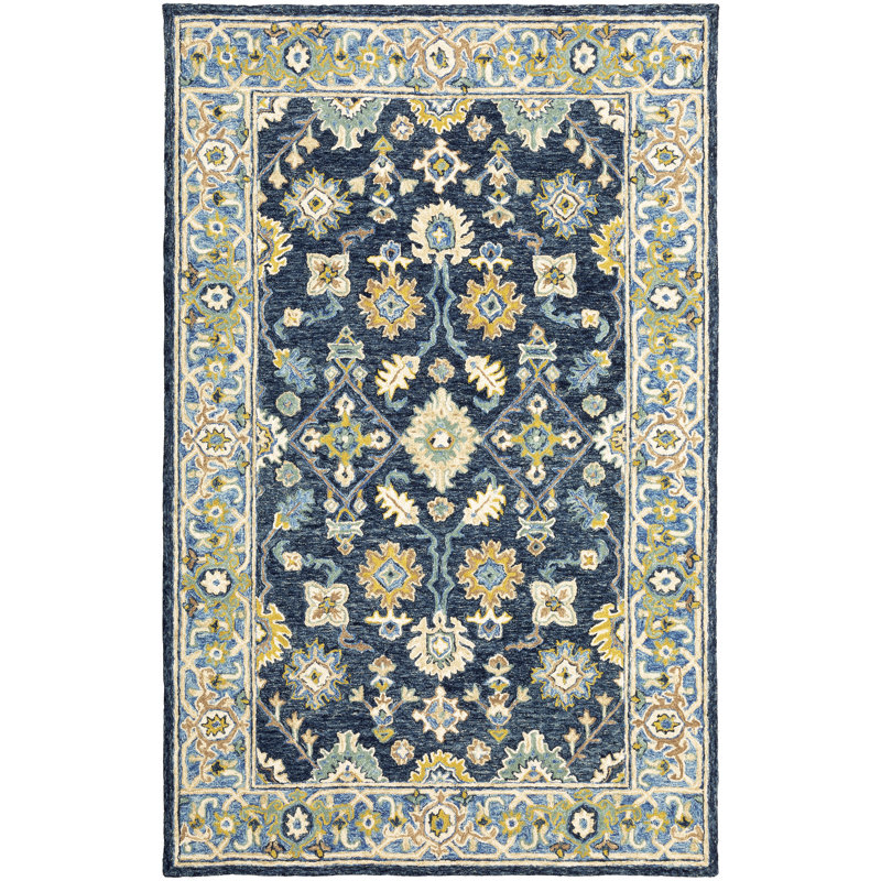 Schuck Handmade Hand Tufted Blue/Yellow Area Rug, Rectangle 3'6" x 5'6"