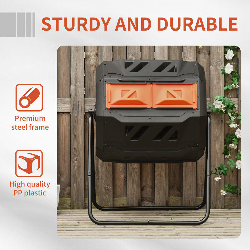 43 Gallon Orange and Black Outdoor Tumbler Composter