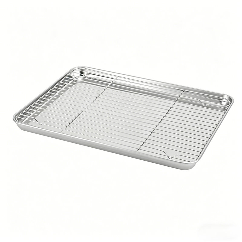 Stainless Steel Baking Pan Mesh Rack with Tray for Grilling, Baking, and Draining