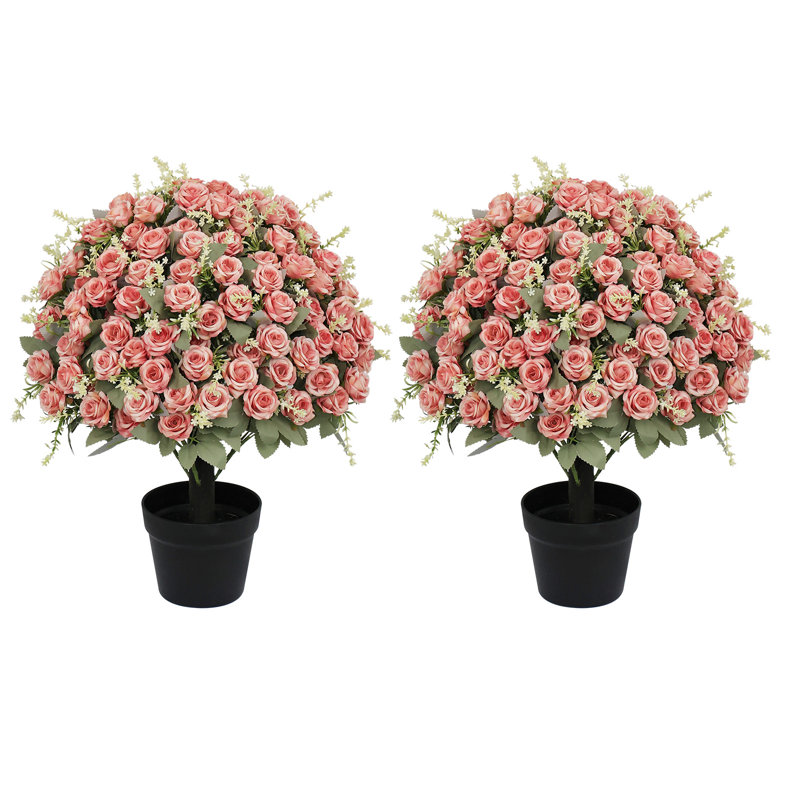 Rose artificielle de 24 pouces - Faux fleur rose avec des fleurs réalistes pour un décor romantique (ensemble de 2), Rose