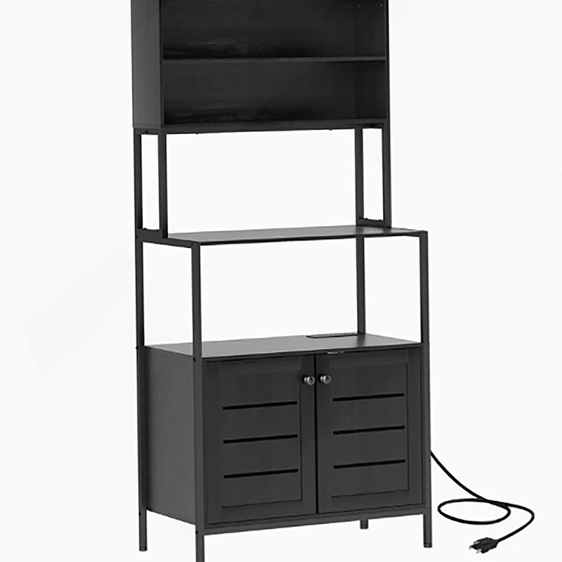 Convenient Coffee Station,Rack With Power Outlet And Storage Shelves, Black