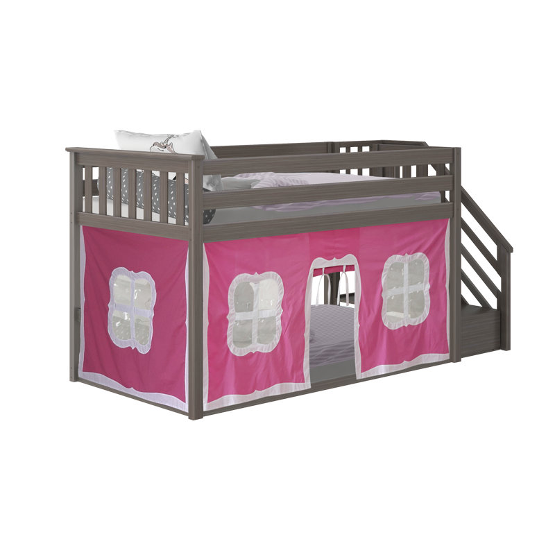 Harjeet Kids Twin Over Twin Bunk Bed, Pink, Clay