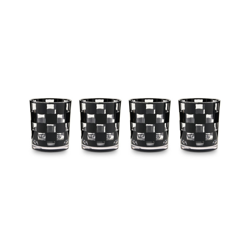 Blue Check Acrylic Tumblers, Black/Clear