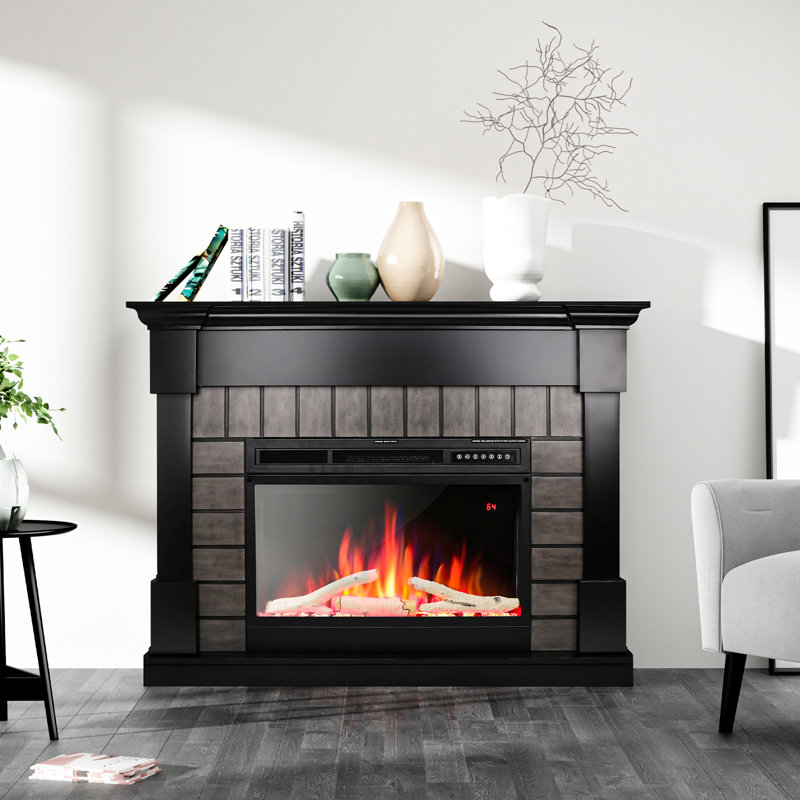 Freestanding Electric Fireplace with Remote, Black