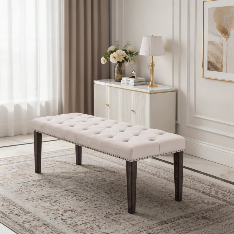 Repose-pieds rembourré et rembourré en velours, Beige