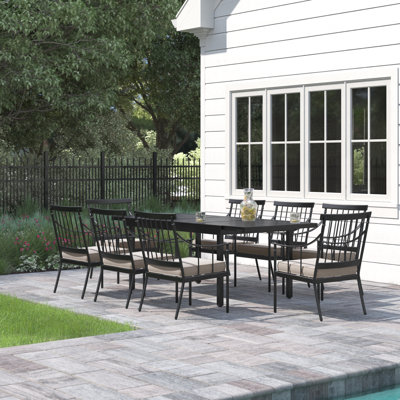 Argyri 8 - Person Metal Patio Dining Set with Extendable Rectangular Table , Cushions Included