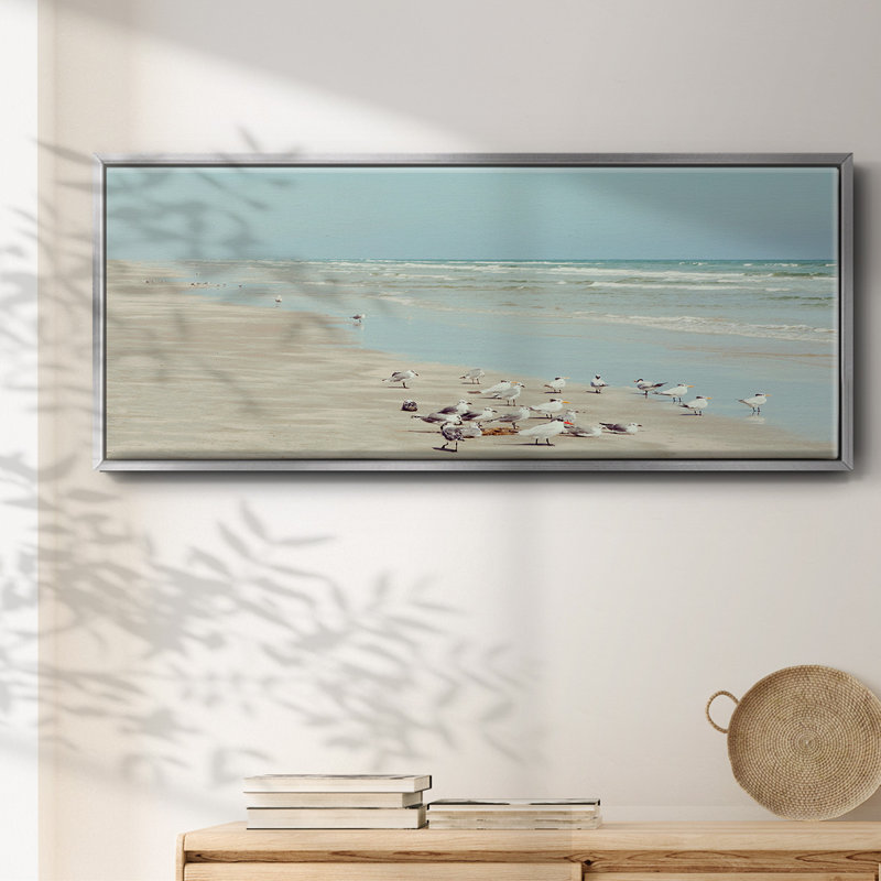 Padre Island Shore Birds- Framed Canvas, 12" H x 30" W