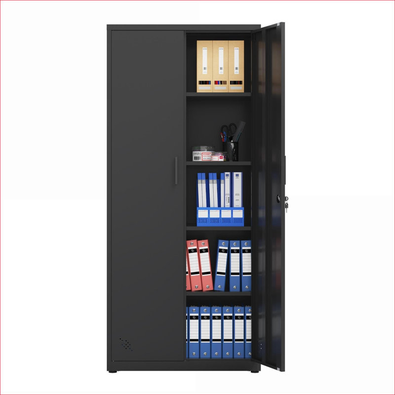 Armoires | Armoire de rangement moderne et robuste 2 portes verrouillables avec tablettes de rangement réglables | Noir | Bureau